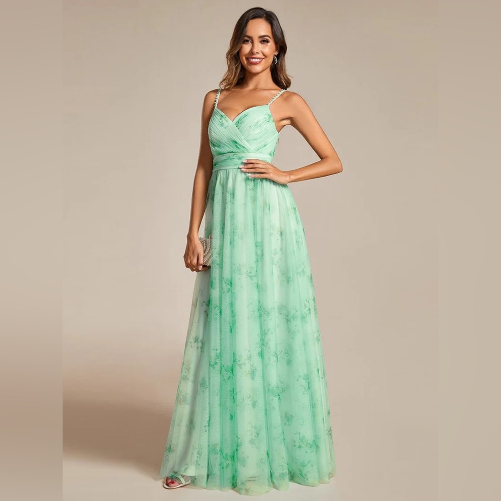 Floral printed Mint chiffon dress size 2 brand new